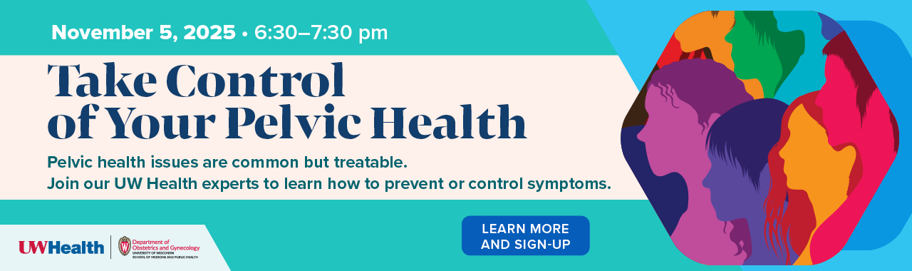 Banner advertising upcoming Take Control of Your Pelvic Health community talk on November 5, 2025